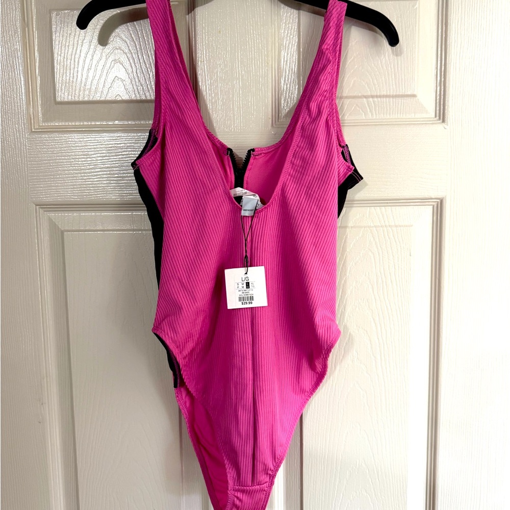 Bright Pink Ribbed One-Piece Swimsuit